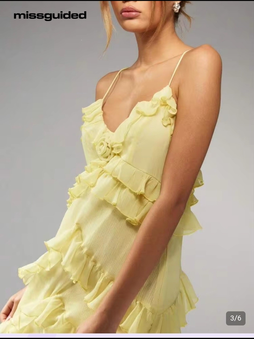 Yellow Ruffled Spaghetti Strap Mini Dress - Picture 2 of 3